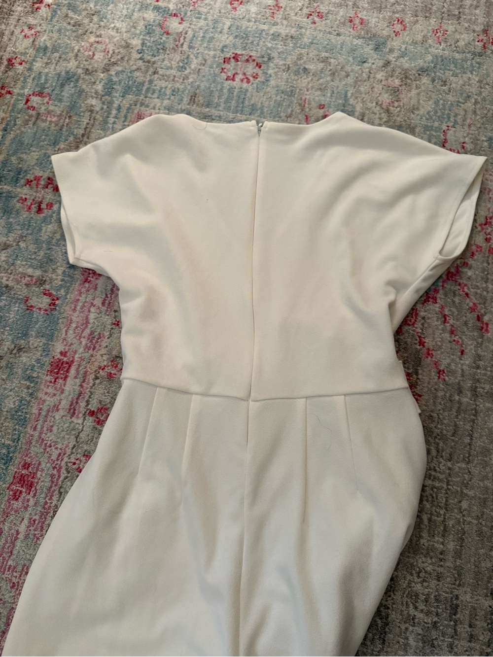 Express V-Neck Tie Waist Straight Leg Jumpsuit with Pockets-White - Picture 9 of 14